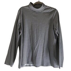 Croft & Barrow Top Womens XXL Black & White Stripe Mock Turtleneck Long Sleeve 1